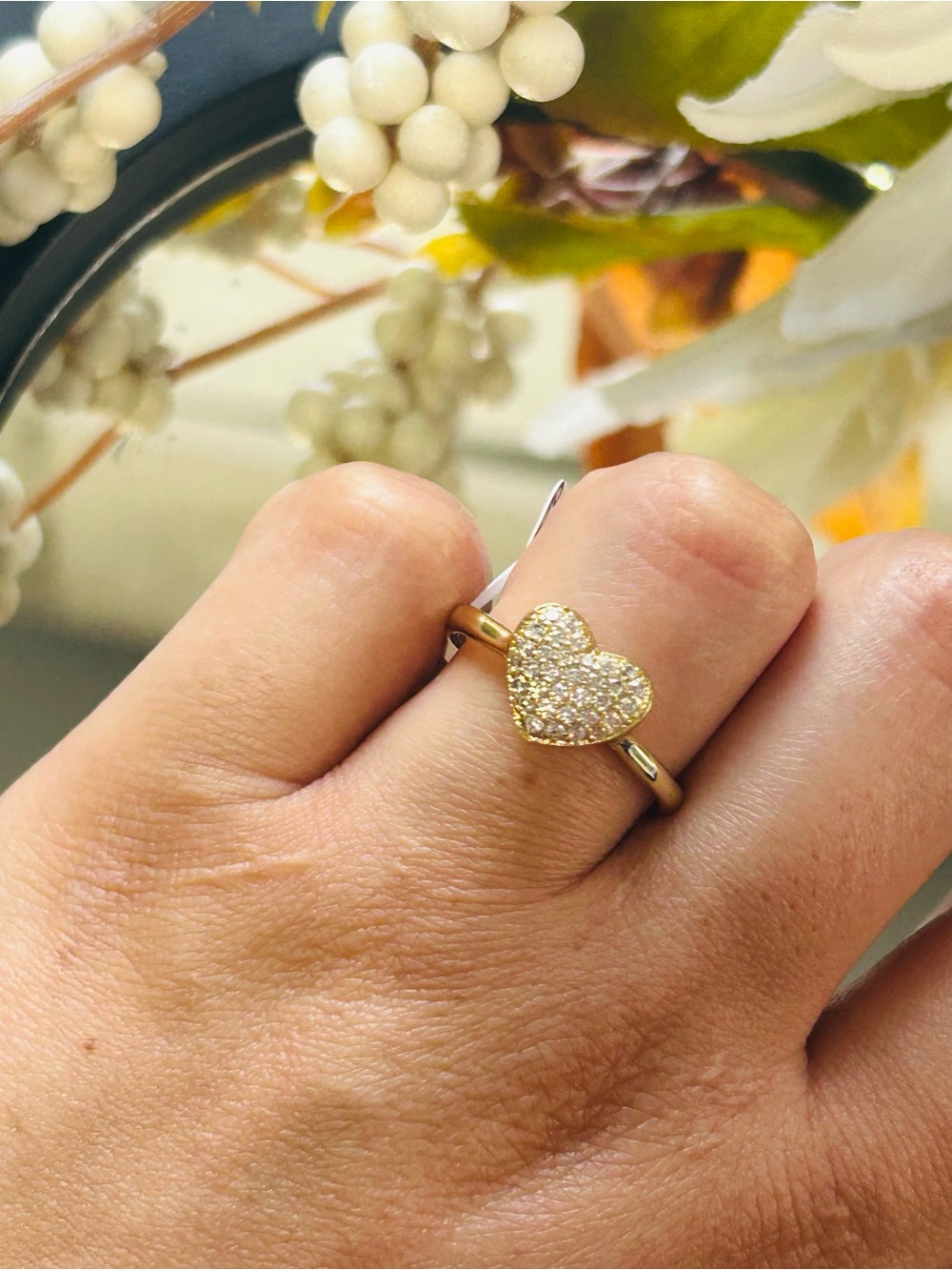 Gold Pavé Heart Ring — Dainty Gold Sparkle